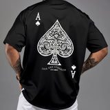 Men's Retro Spade A Printed Short Sleeved Round Neck Casual Sports T-shirt, Polyester Fiber Multifunctional Summer Top